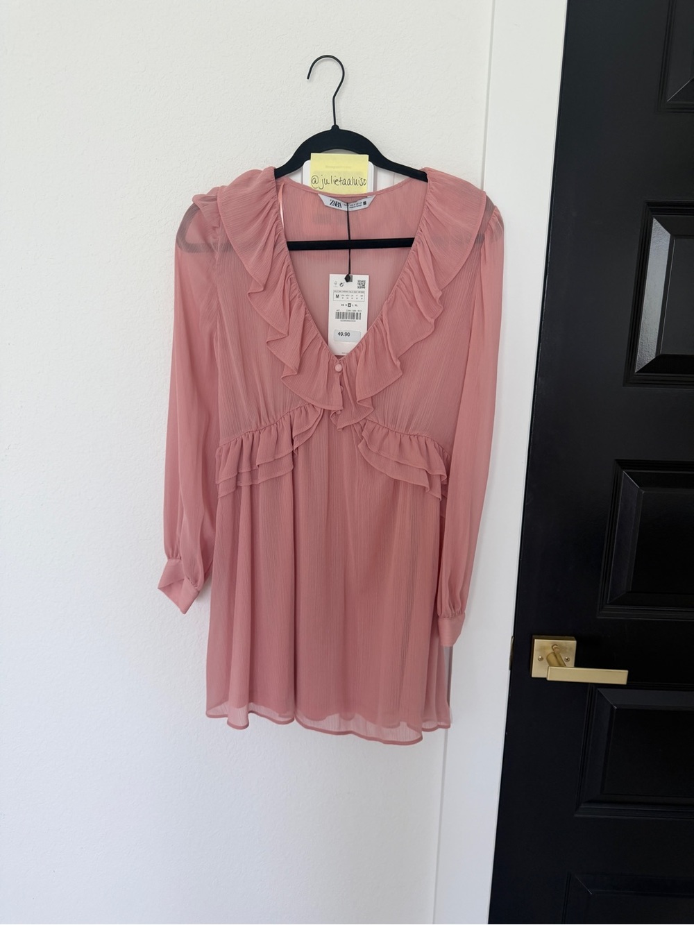Zara Rose Pink Ruffled V-Neck Dress